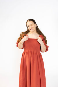 PREORDER Tiffany Dress - Rust & Olive