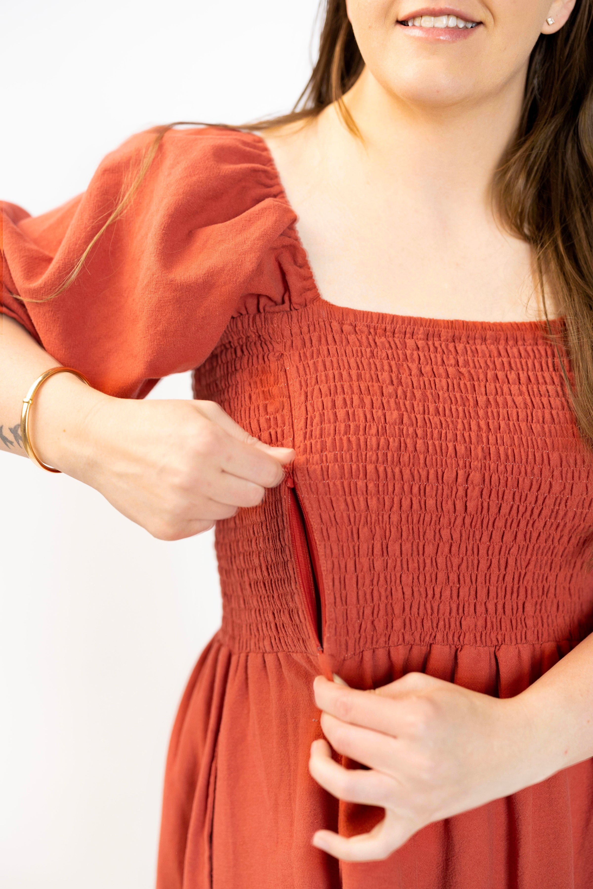 PREORDER Tiffany Dress - Rust & Olive