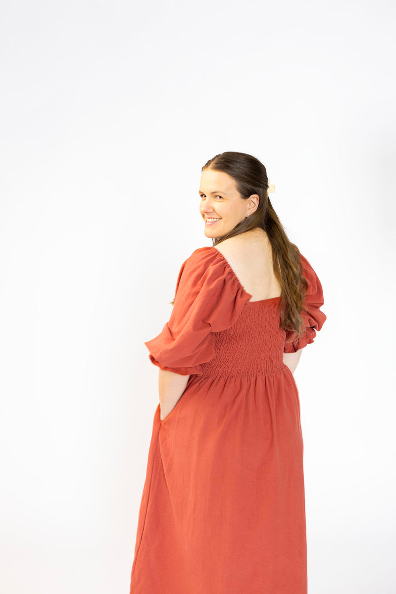 PREORDER Tiffany Dress - Rust & Olive