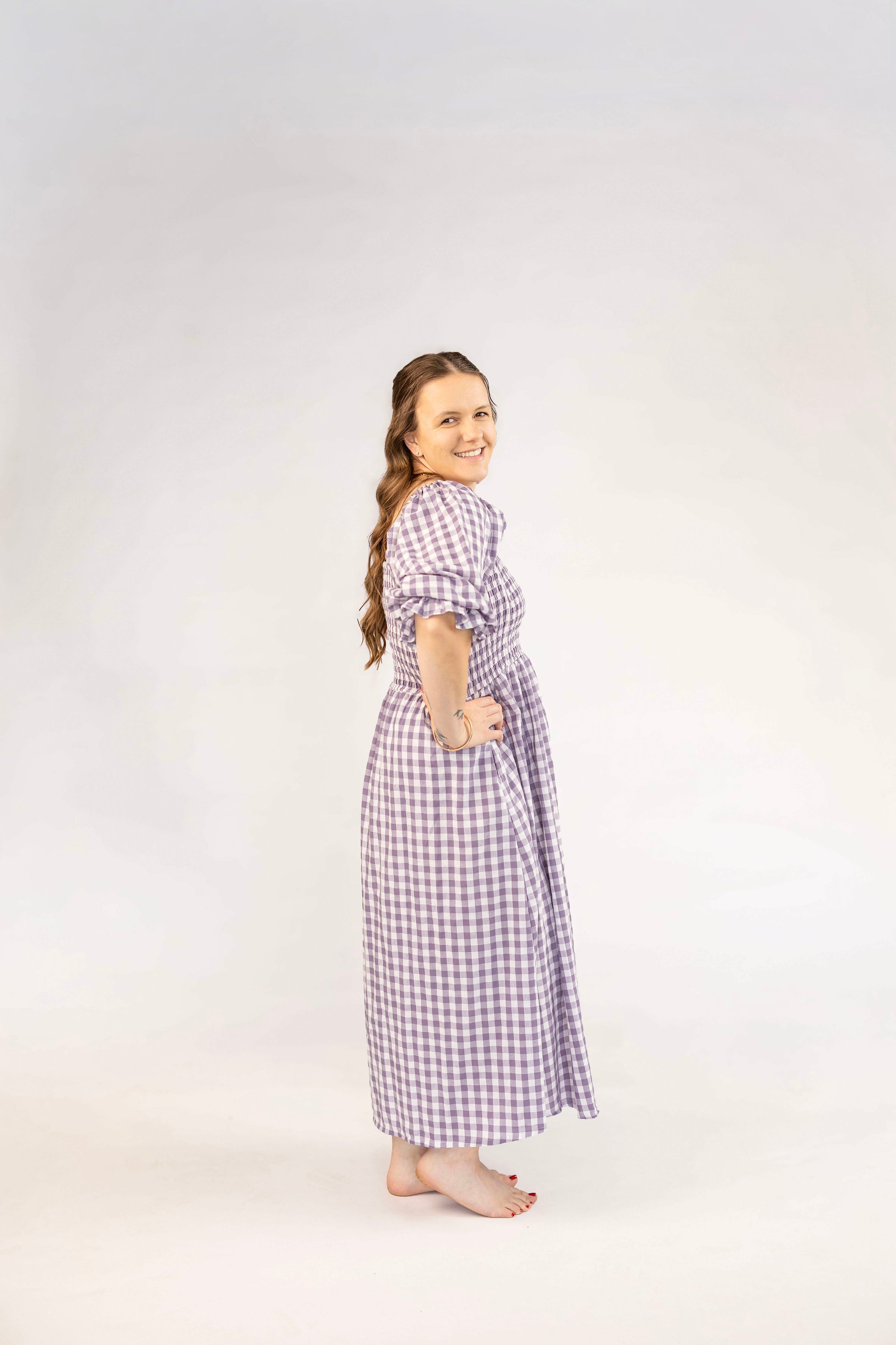 Tiffany Dress - Grape Gingham