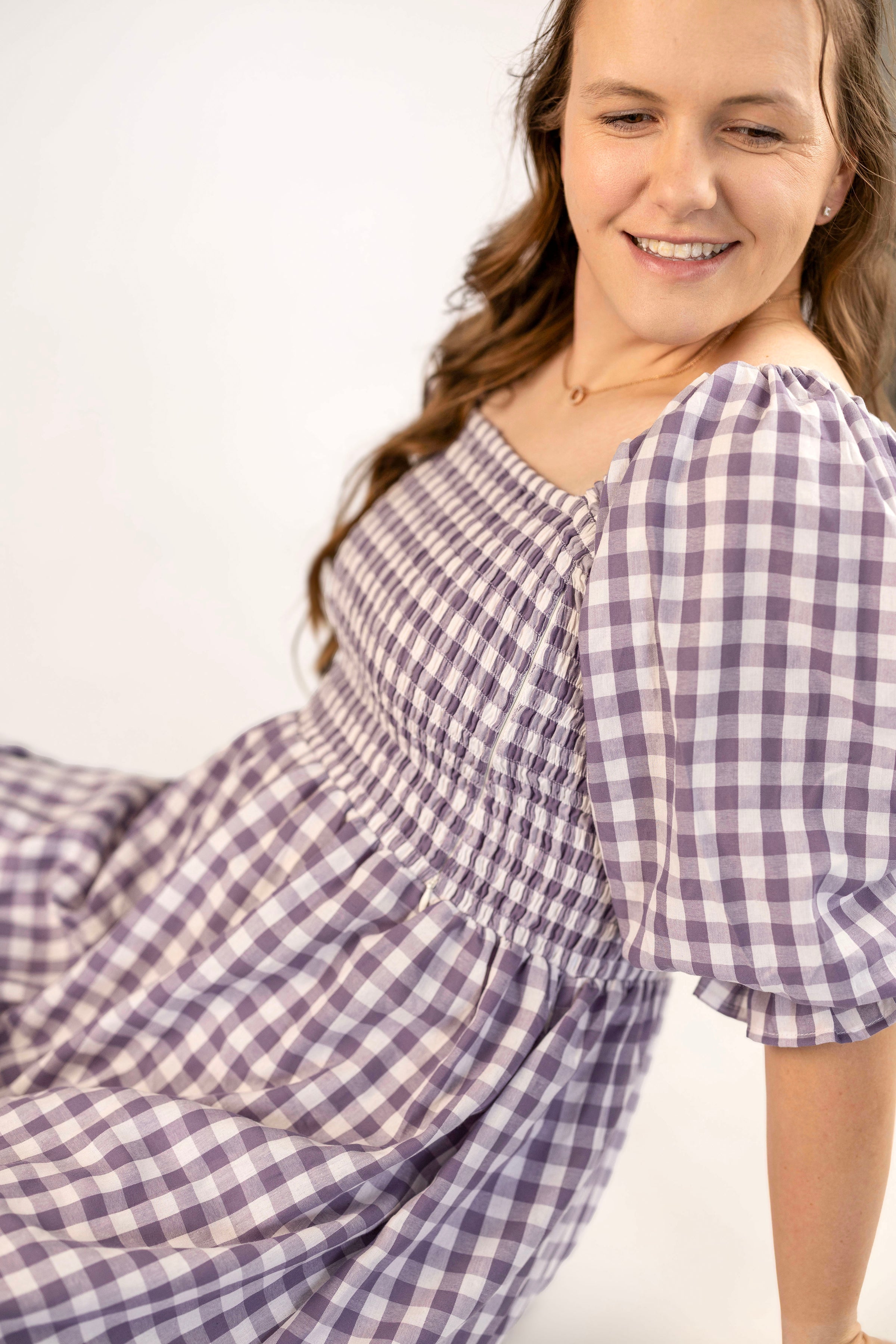 Tiffany Dress - Grape Gingham